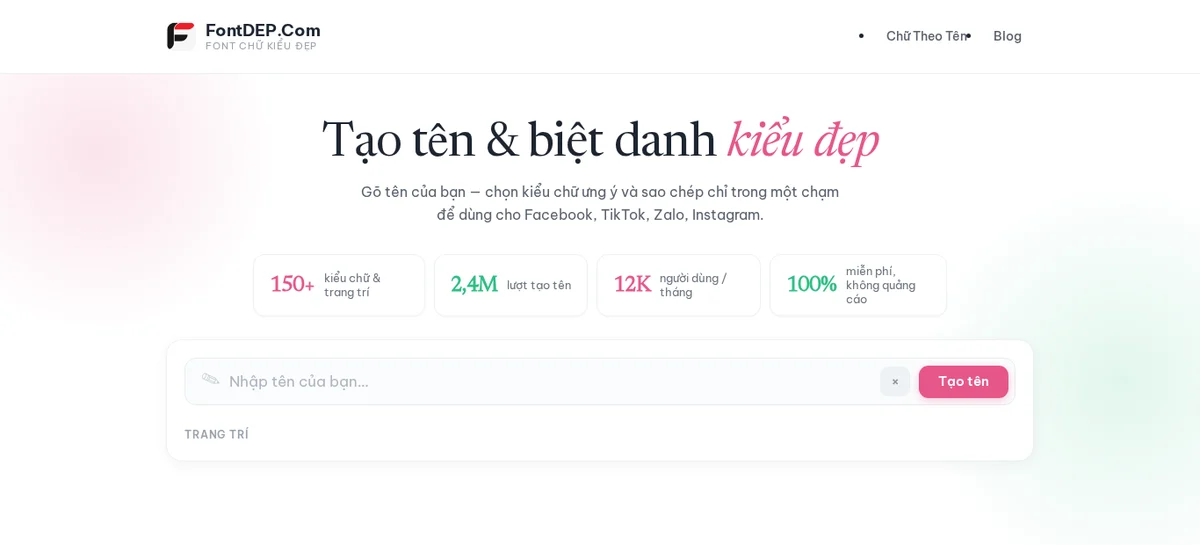 Công cụ tạo chữ kiểu và kí tự đặc biệt Fontdep tại trang chủ