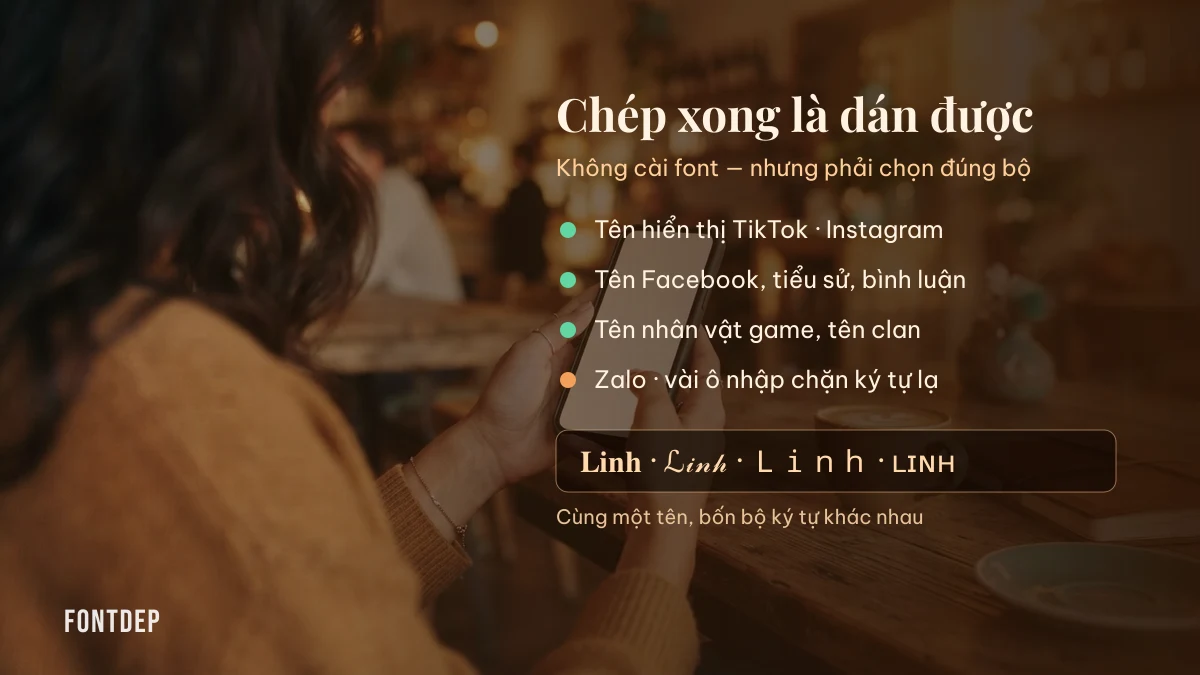Chữ cái kiểu dán vào tên TikTok, Instagram, Facebook và tên game